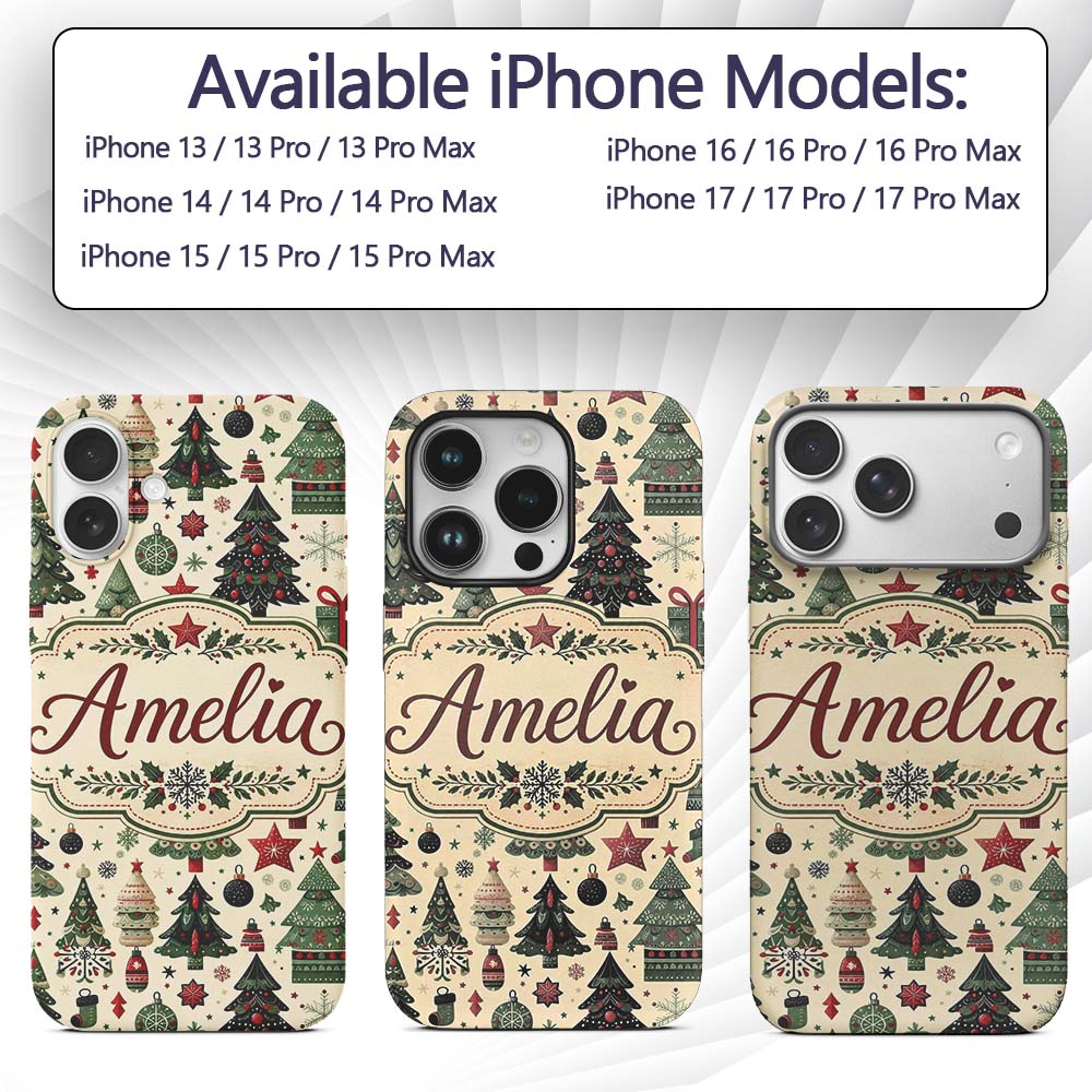 Christmas Trees Stars Gifts Ornaments Seamless Custom Name Protective Phone Case Mobile Cover Durable Everyday Smartphone Shock Resistant
