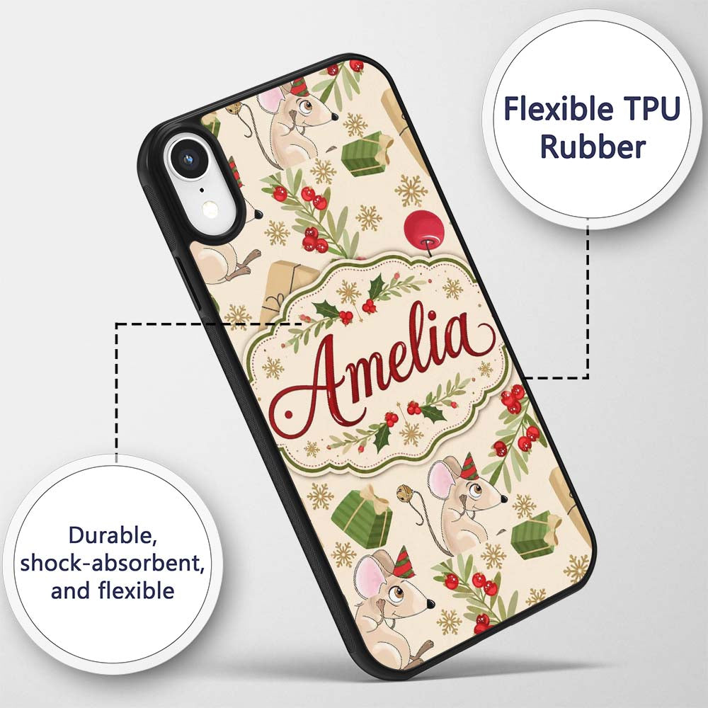 Cute Mouse Gifts Berries Snowflakes Seamless Custom Name Protective Phone Case Mobile Cover Durable Everyday Smartphone Shock Resistant