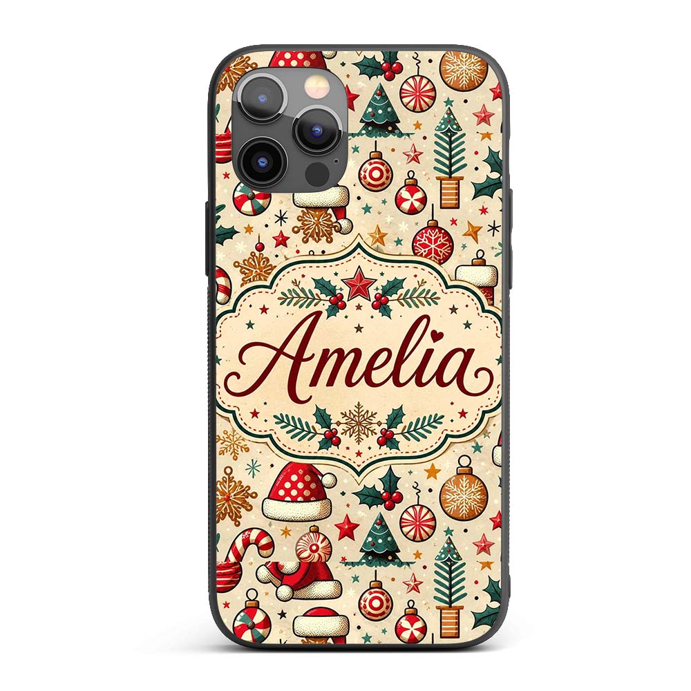 Christmas Tree Candy Cane Baubles Printed Design Custom Name Protective Phone Case Mobile Cover Durable Everyday Smartphone Shock Resistant