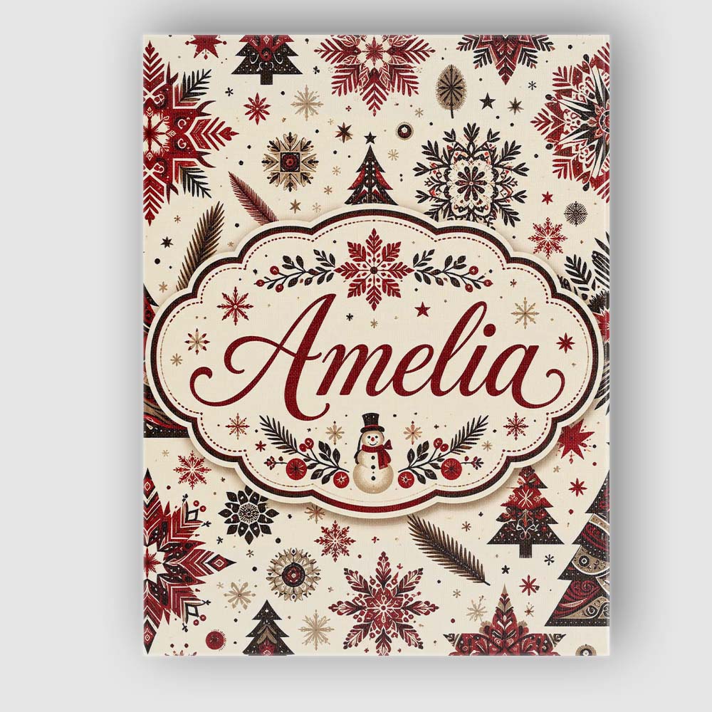 Personalised Name Red Black Snowflakes Custom Modern Room Accent Elegant Feature Canvas Wall Art Print Decor Picture Ready to Hang