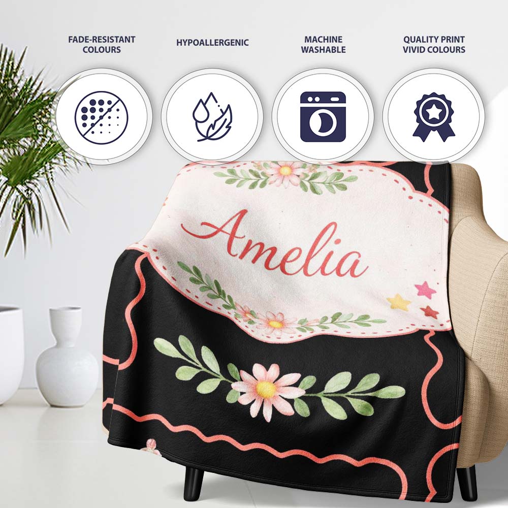 Strawberry Cherry Bow Seamless Pattern Pink Cute Coquette Design Personalised Custom Name Super Soft Fleece Blanket Bed Sofa Throw