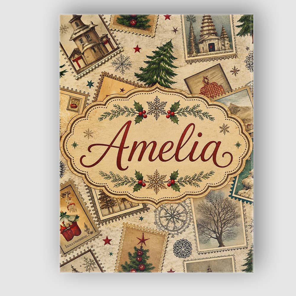 Personalised Name Antique Christmas Postcards Custom Unique Gift Idea Modern Room Accent Canvas Wall Art Print Decor Picture Ready to Hang
