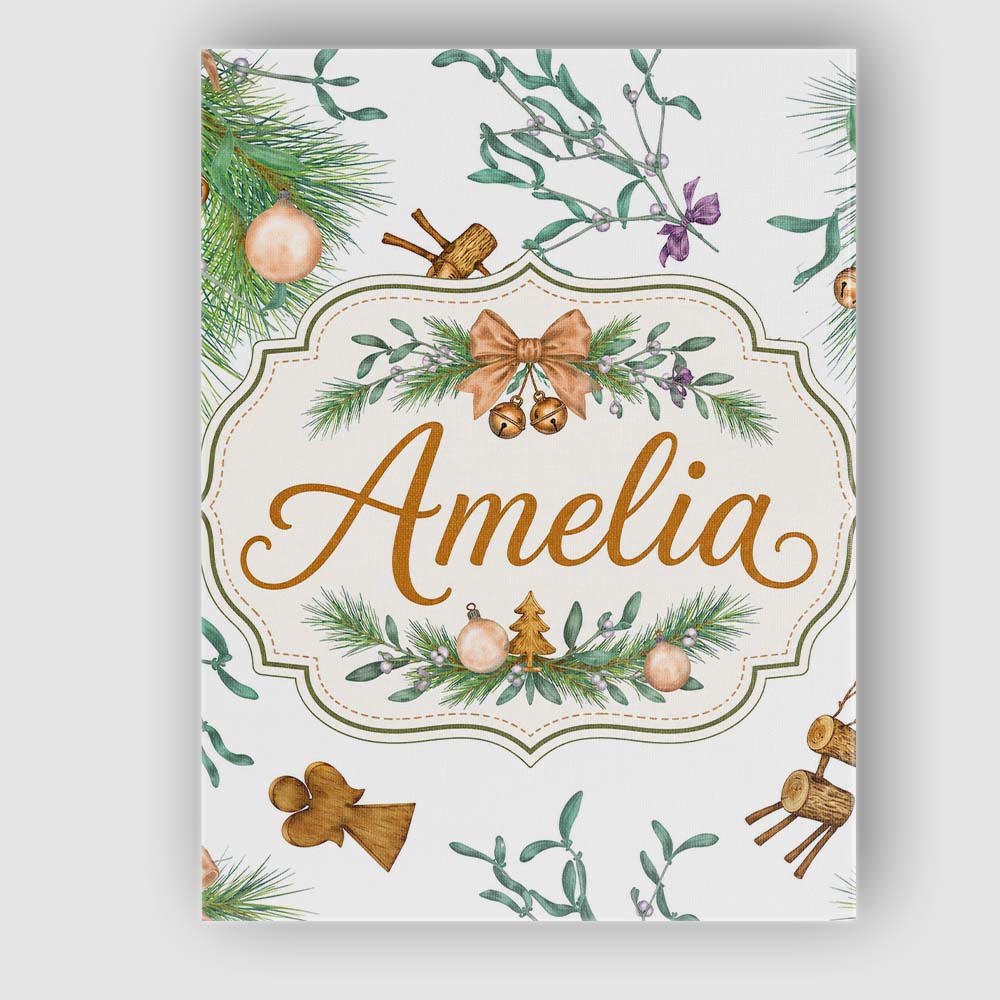 Personalised Name Elegant Christmas Pine Custom Interior Decorative Contemporary Canvas Wall Art Print Decor Picture Ready to Hang