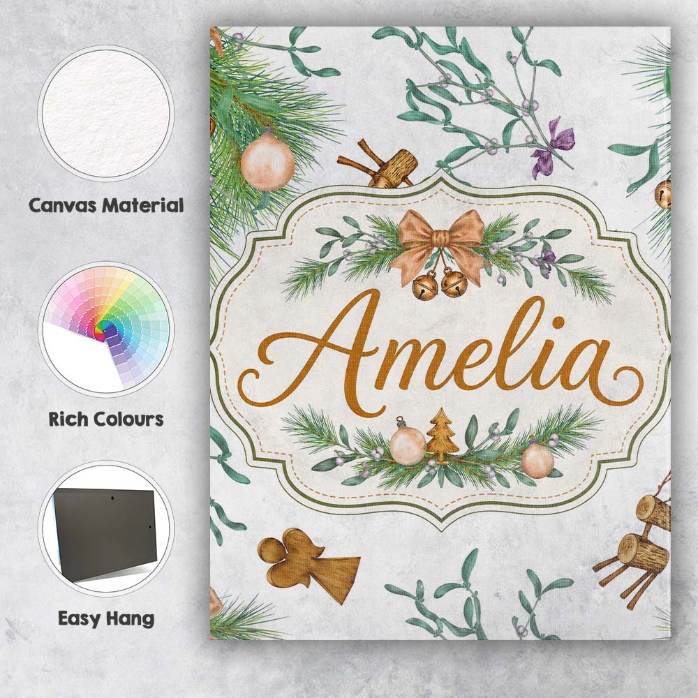 Personalised Name Elegant Christmas Pine Custom Interior Decorative Contemporary Canvas Wall Art Print Decor Picture Ready to Hang