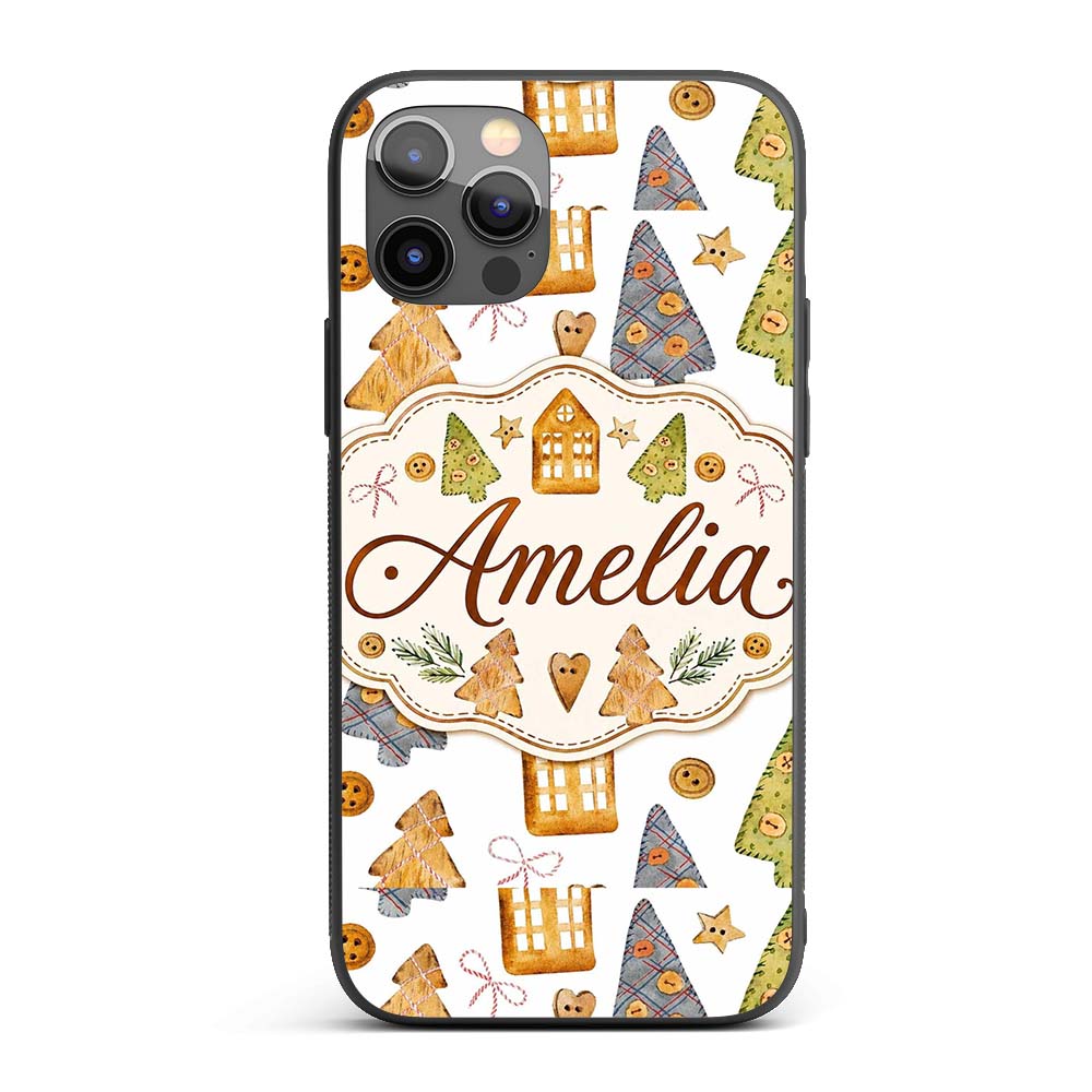 Rustic Christmas Cookies Trees Houses Buttons Custom Name Protective Phone Case Mobile Cover Durable Everyday Smartphone Shock Resistant
