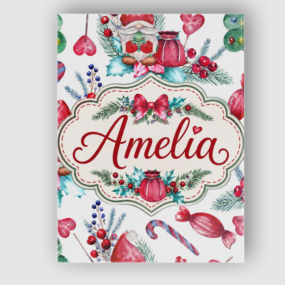 Personalised Name Watercolor Christmas Custom Modern Room Accent Elegant Feature Canvas Wall Art Print Decor Picture Ready to Hang