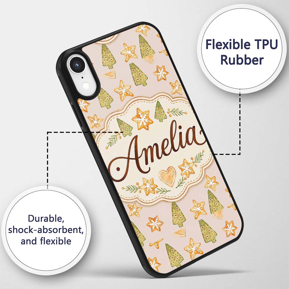 Watercolor Christmas Cookies Stars Hearts Trees Custom Name Protective Phone Case Mobile Cover Durable Everyday Smartphone Shock Resistant