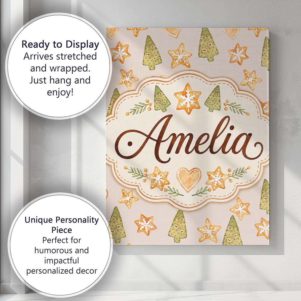 Personalised Name Watercolor Christmas Custom Modern Room Accent Elegant Feature Canvas Wall Art Print Decor Picture Ready to Hang