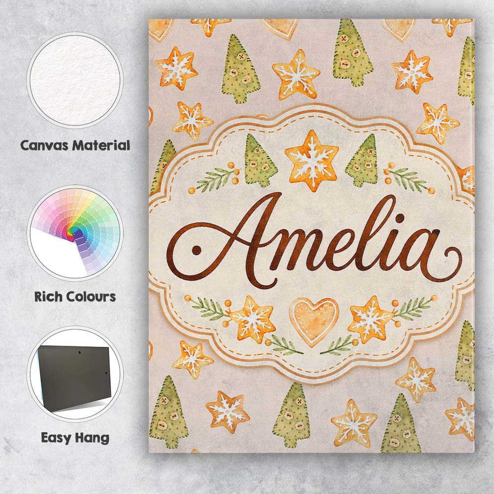 Personalised Name Watercolor Christmas Custom Modern Room Accent Elegant Feature Canvas Wall Art Print Decor Picture Ready to Hang
