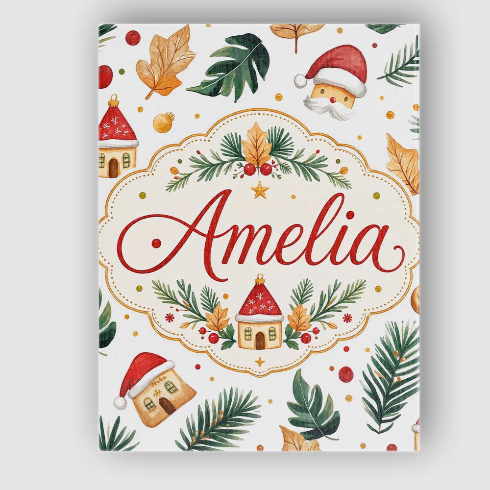 Personalised Name Festive Christmas Leaves Custom Unique Gift Idea Elegant Feature Canvas Wall Art Print Decor Picture Ready to Hang