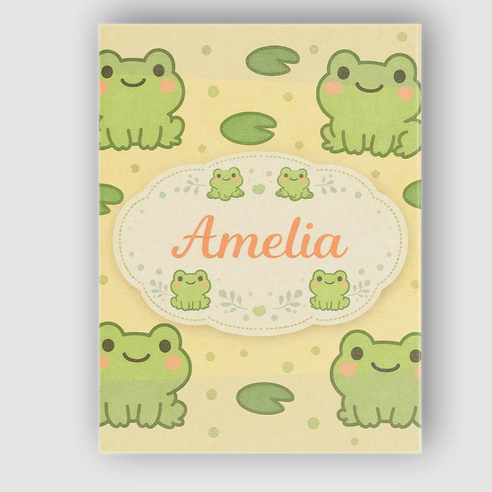 Personalised Name Cute Frog Lily Pad Cartoon Animal Pattern Thoughtful Custom Decorative Canvas Wall Art Print Decor Picture Ready to Hang