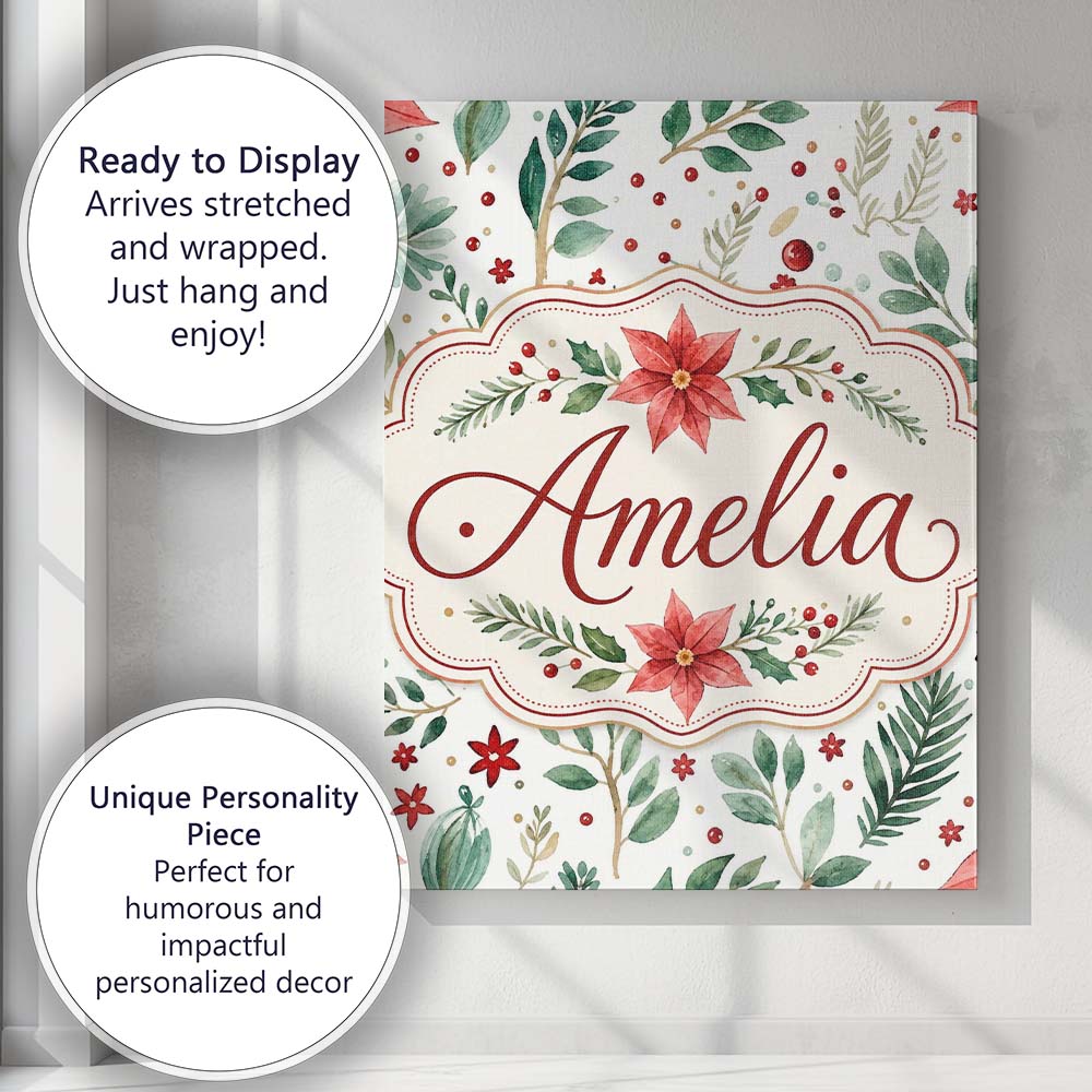 Personalised Name Delicate Christmas Custom Premium Decorative Design Modern Room Accent Canvas Wall Art Print Decor Picture Ready to Hang