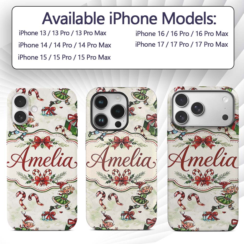 Playful Christmas Elves Gifts Candy Cane Festive Custom Name Protective Phone Case Mobile Cover Durable Everyday Smartphone Shock Resistant