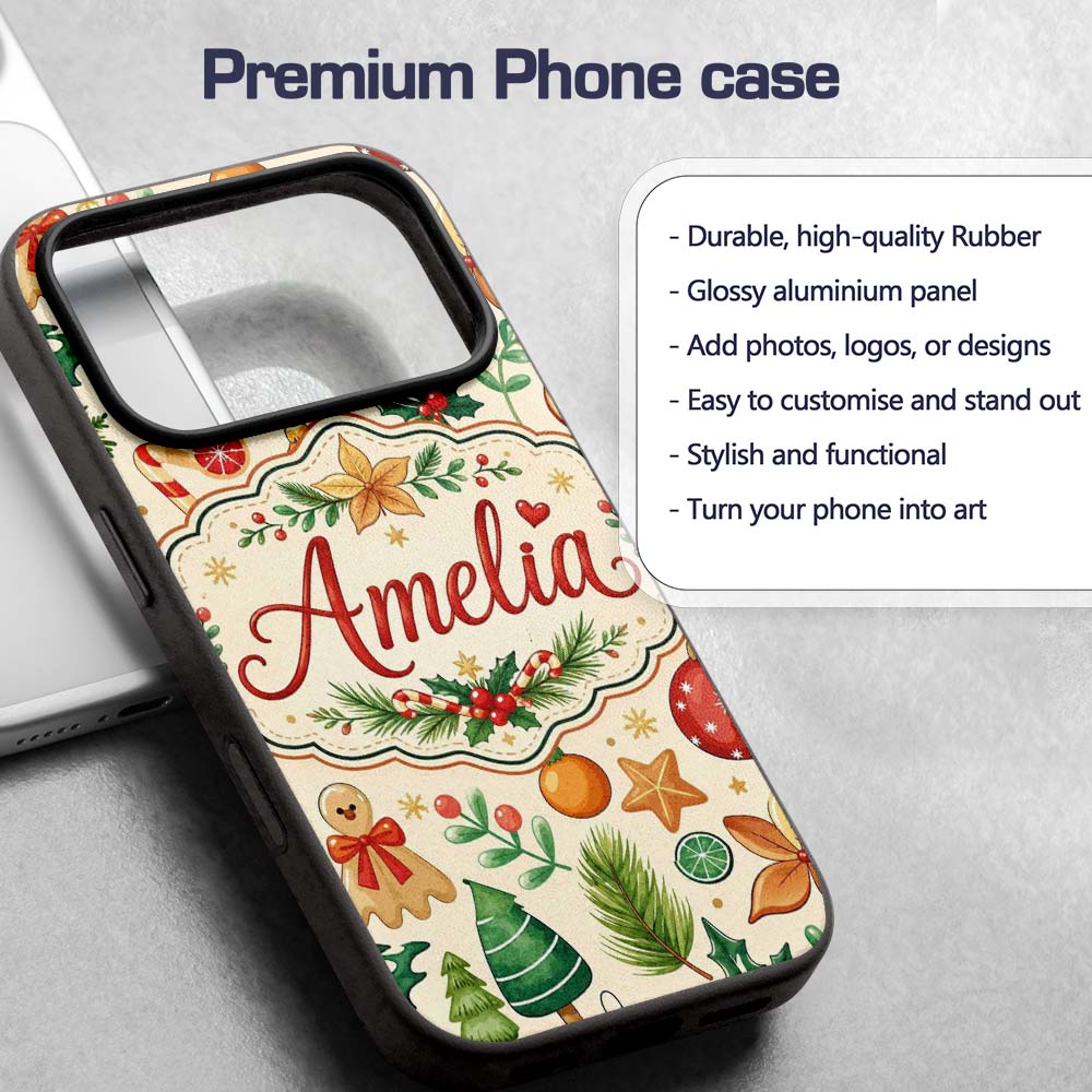 Cute Christmas Ornaments Candy Cane Citrus Leaves Custom Name Protective Phone Case Mobile Cover Durable Everyday Smartphone Shock Resistant