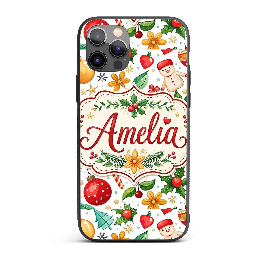 Cute Christmas Tree Snowman Candy Cane Baubles Custom Name Protective Phone Case Mobile Cover Durable Everyday Smartphone Shock Resistant
