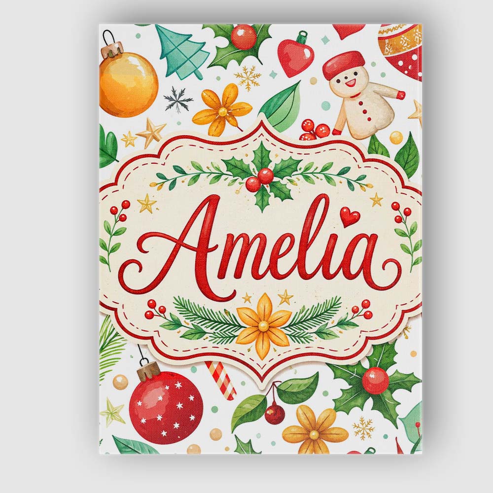 Personalised Name Cute Christmas Tree Custom Modern Room Accent Creative Decorator Style Canvas Wall Art Print Decor Picture Ready to Hang