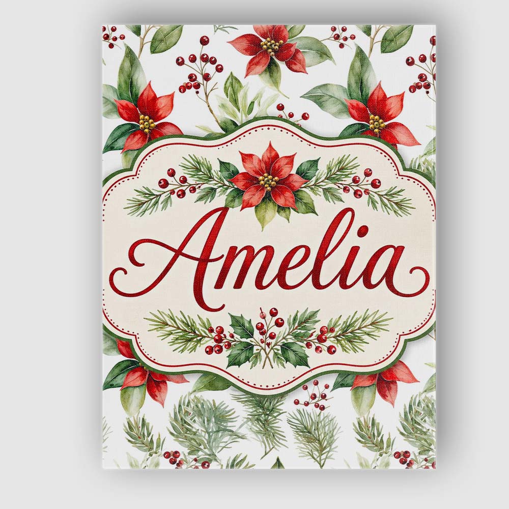 Personalised Name Watercolor Poinsettia Custom Modern Room Accent Elegant Feature Canvas Wall Art Print Decor Picture Ready to Hang