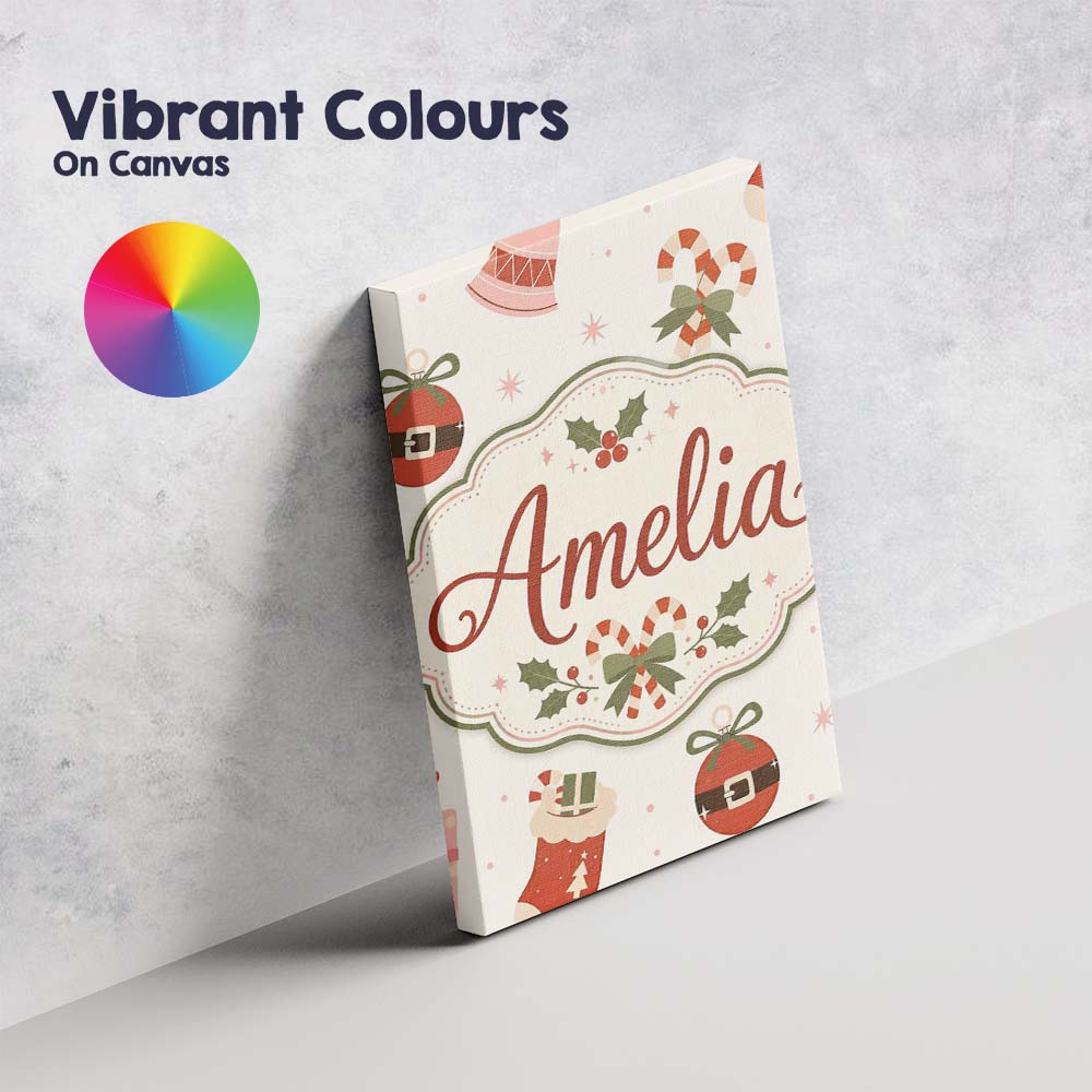 Personalised Name Cute Christmas Stocking Custom Unique Gift Idea Elegant Feature Canvas Wall Art Print Decor Picture Ready to Hang