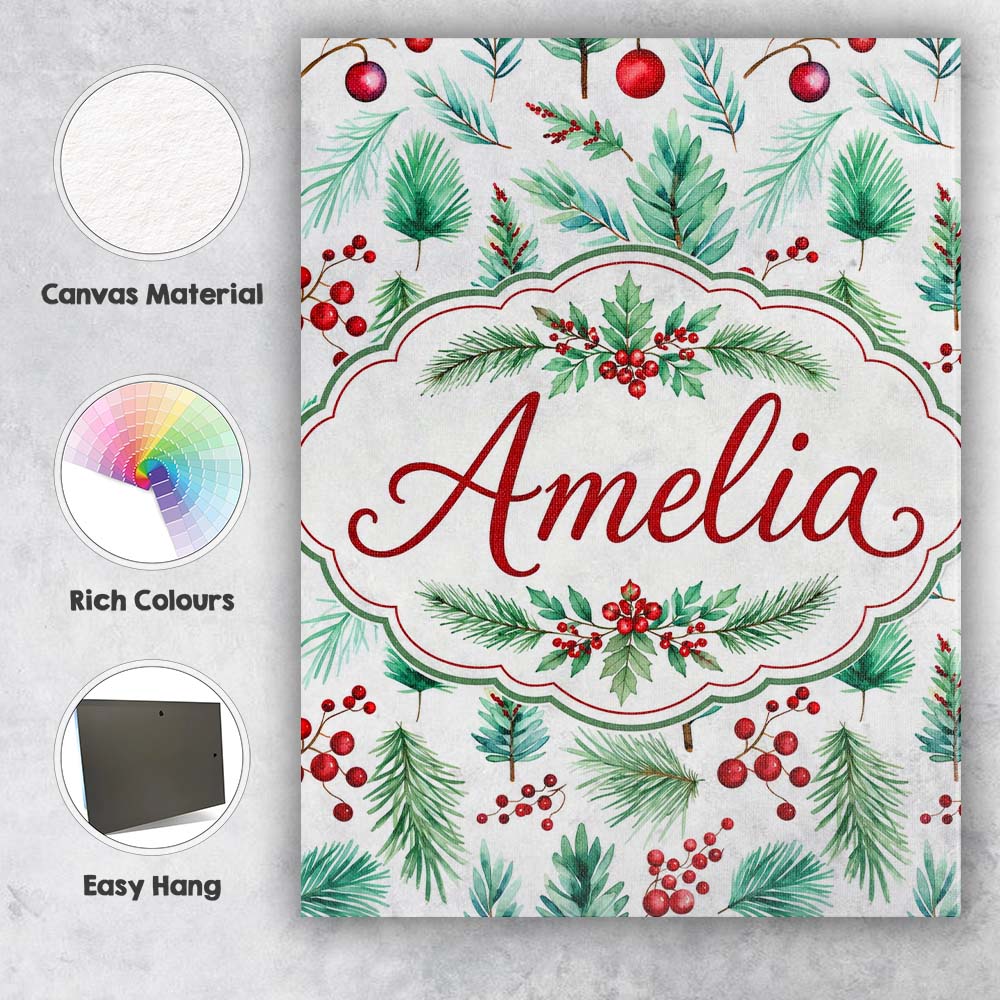 Personalised Name Watercolor Pine Branches Custom Unique Gift Idea Elegant Feature Canvas Wall Art Print Decor Picture Ready to Hang