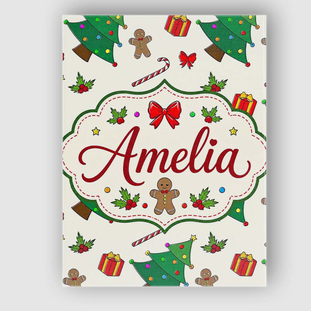 Personalised Name Cute Christmas Tree Gifts Custom Bespoke Interior Contemporary Canvas Wall Art Print Decor Picture Ready to Hang