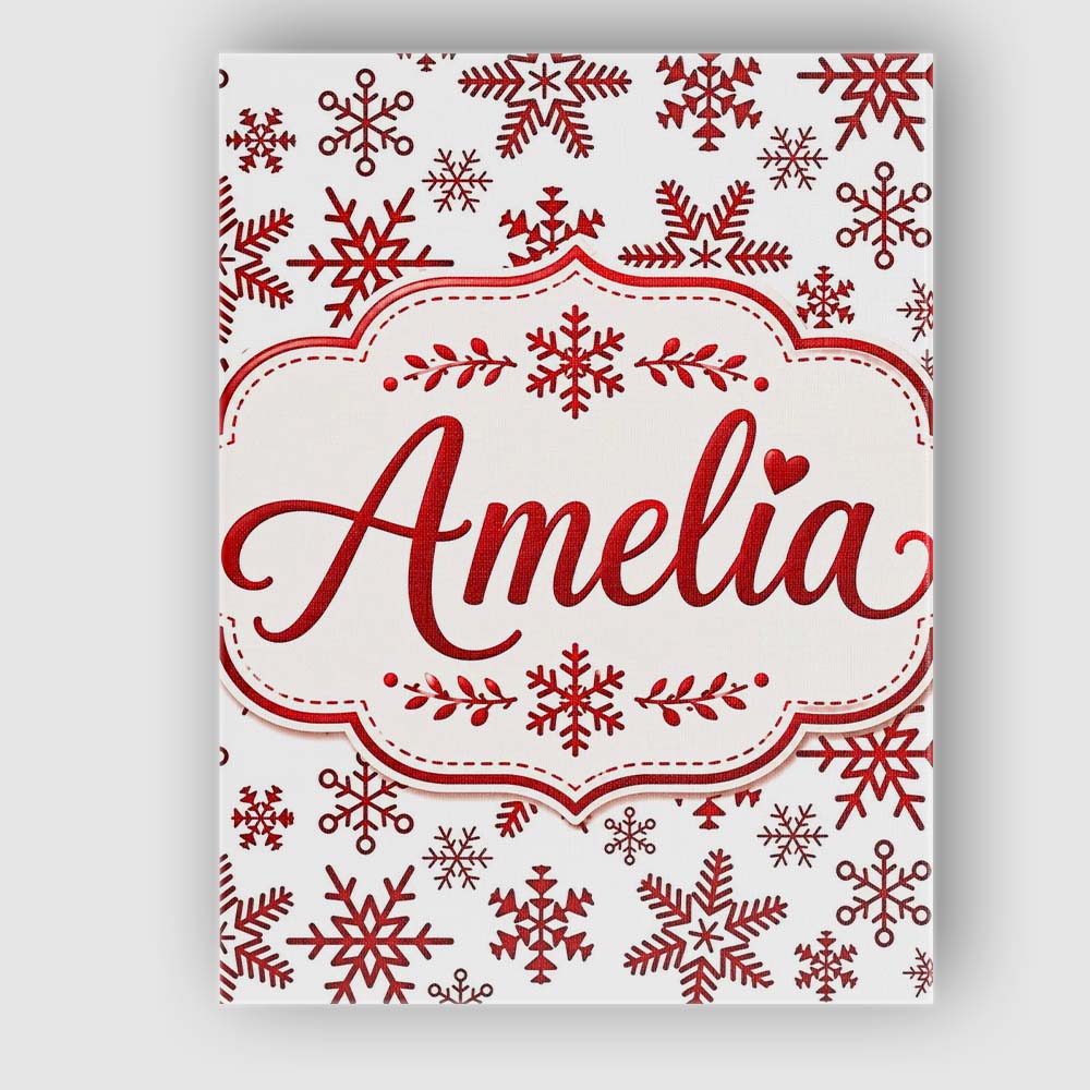 Personalised Name Red Snowflake Winter Custom Modern Room Accent Elegant Feature Canvas Wall Art Print Decor Picture Ready to Hang