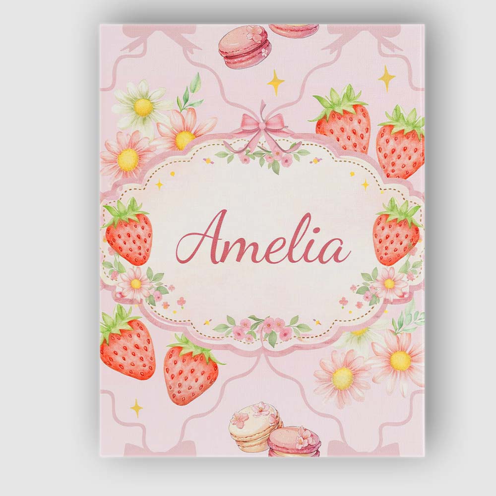 Personalised Name Strawberry Cherry Bow Daisy Pink Cute Custom Premium Decorative Design Canvas Wall Art Print Decor Picture Ready to Hang