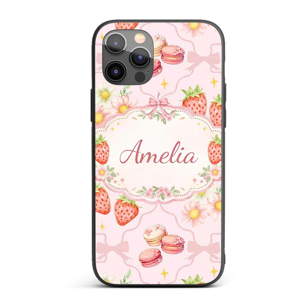 Strawberry Cherry Bow Daisy Cherry Pink Cute Custom Name Protective Phone Case Mobile Cover Durable Everyday Smartphone Shock Resistant