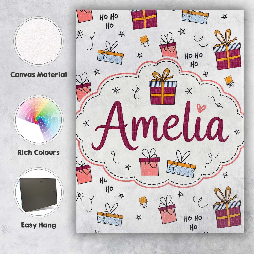 Personalised Name Cute Christmas Gift Boxes Custom Bespoke Interior Contemporary Canvas Wall Art Print Decor Picture Ready to Hang