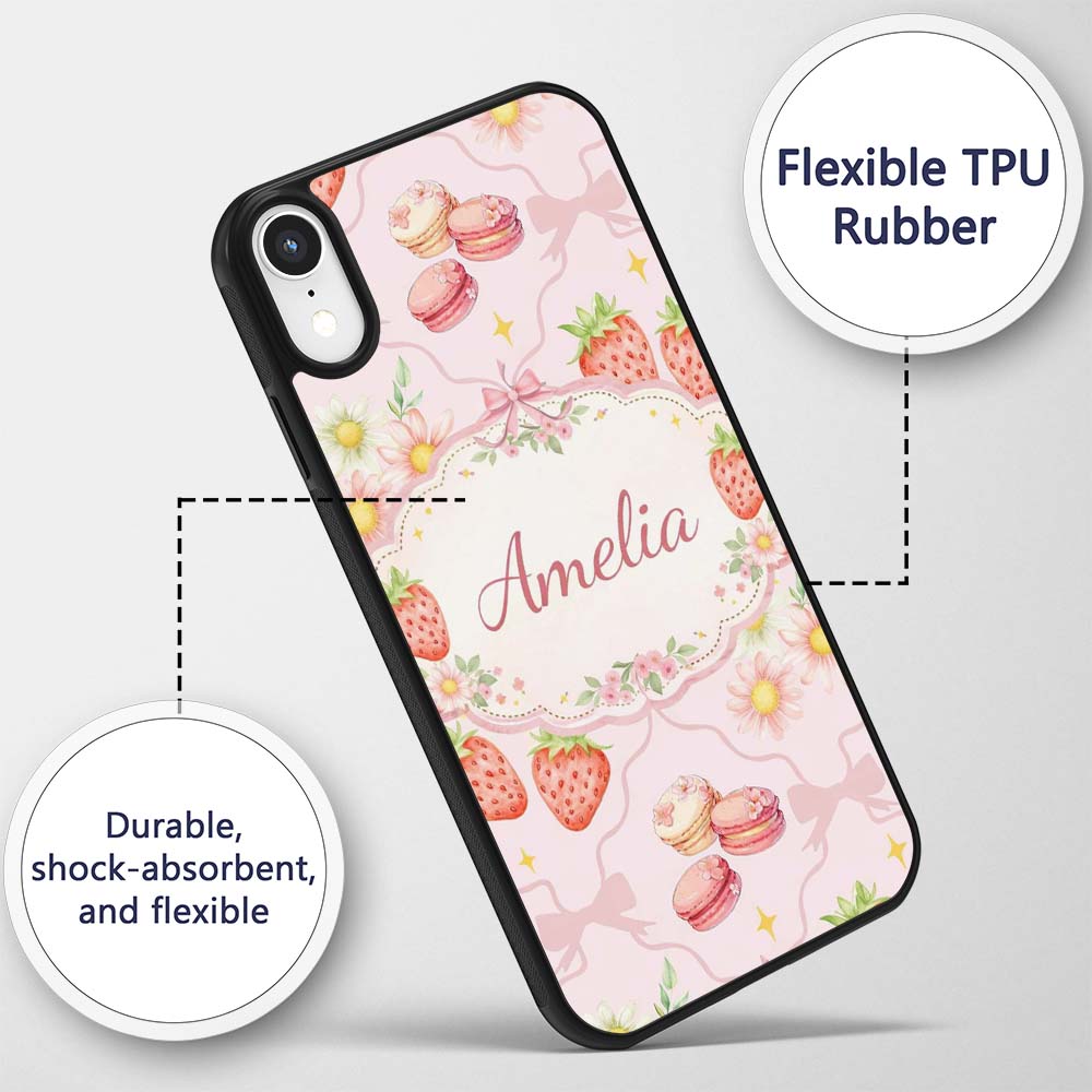 Strawberry Cherry Bow Daisy Cherry Pink Cute Custom Name Protective Phone Case Mobile Cover Durable Everyday Smartphone Shock Resistant