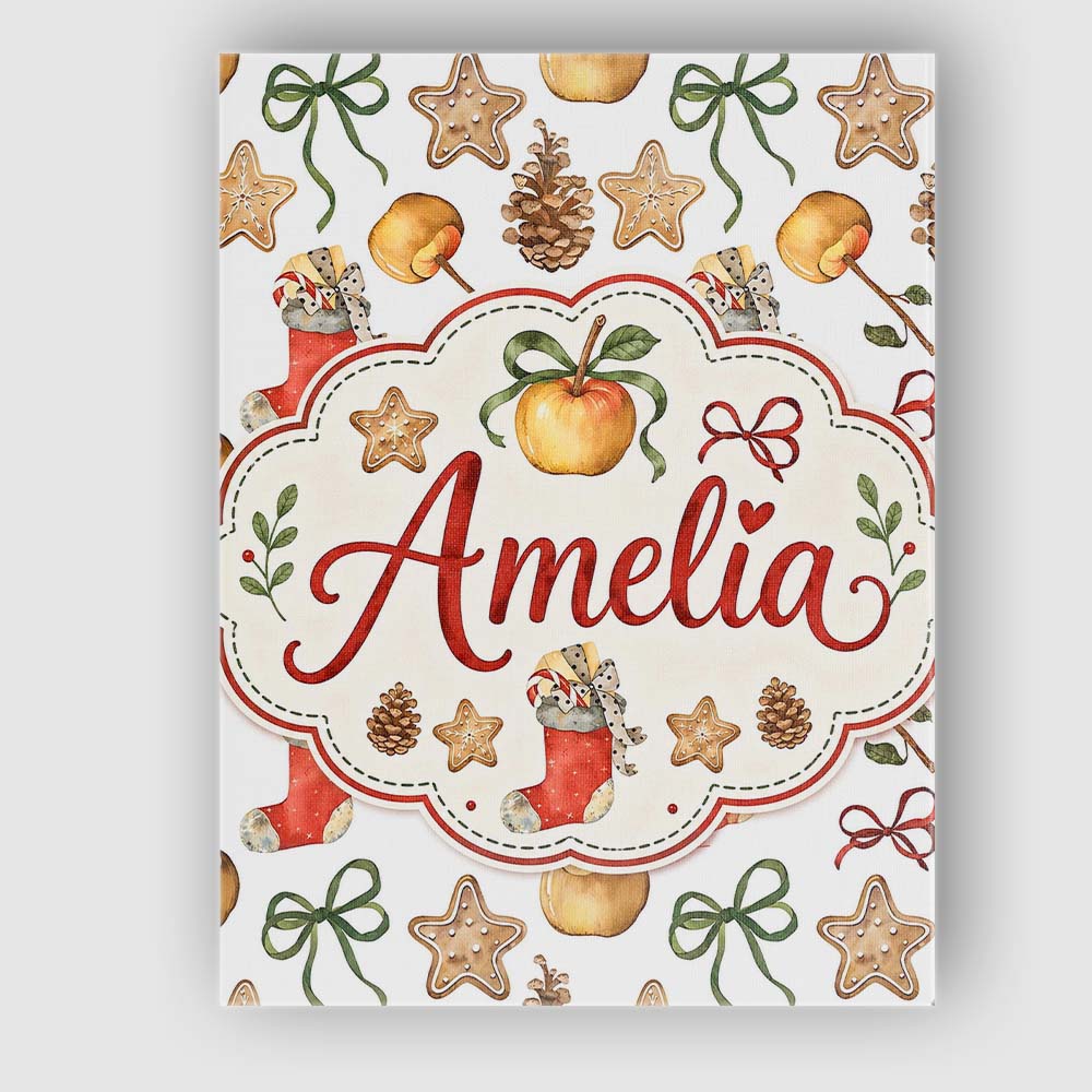 Personalised Name Cute Christmas Apples Custom Modern Room Accent Elegant Feature Canvas Wall Art Print Decor Picture Ready to Hang