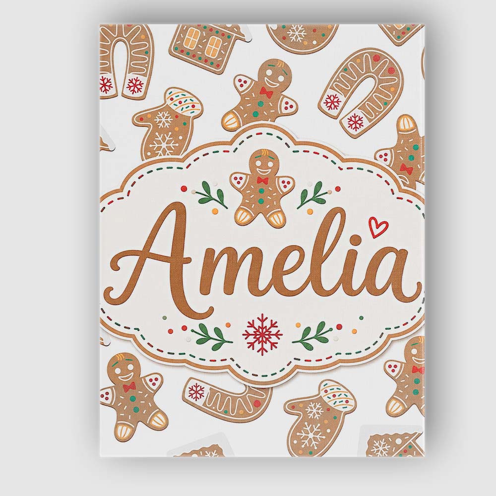 Personalised Name Cute Gingerbread Cookies Custom Unique Gift Idea Elegant Feature Canvas Wall Art Print Decor Picture Ready to Hang