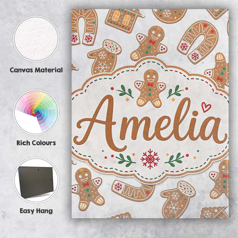 Personalised Name Cute Gingerbread Cookies Custom Unique Gift Idea Elegant Feature Canvas Wall Art Print Decor Picture Ready to Hang