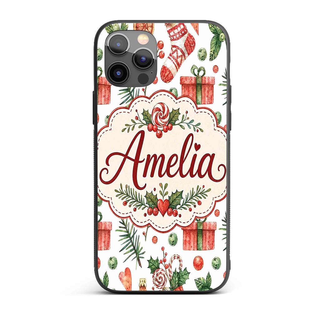 Cute Christmas Stocking Gifts Printed Design Custom Name Protective Phone Case Mobile Cover Durable Everyday Smartphone Shock Resistant