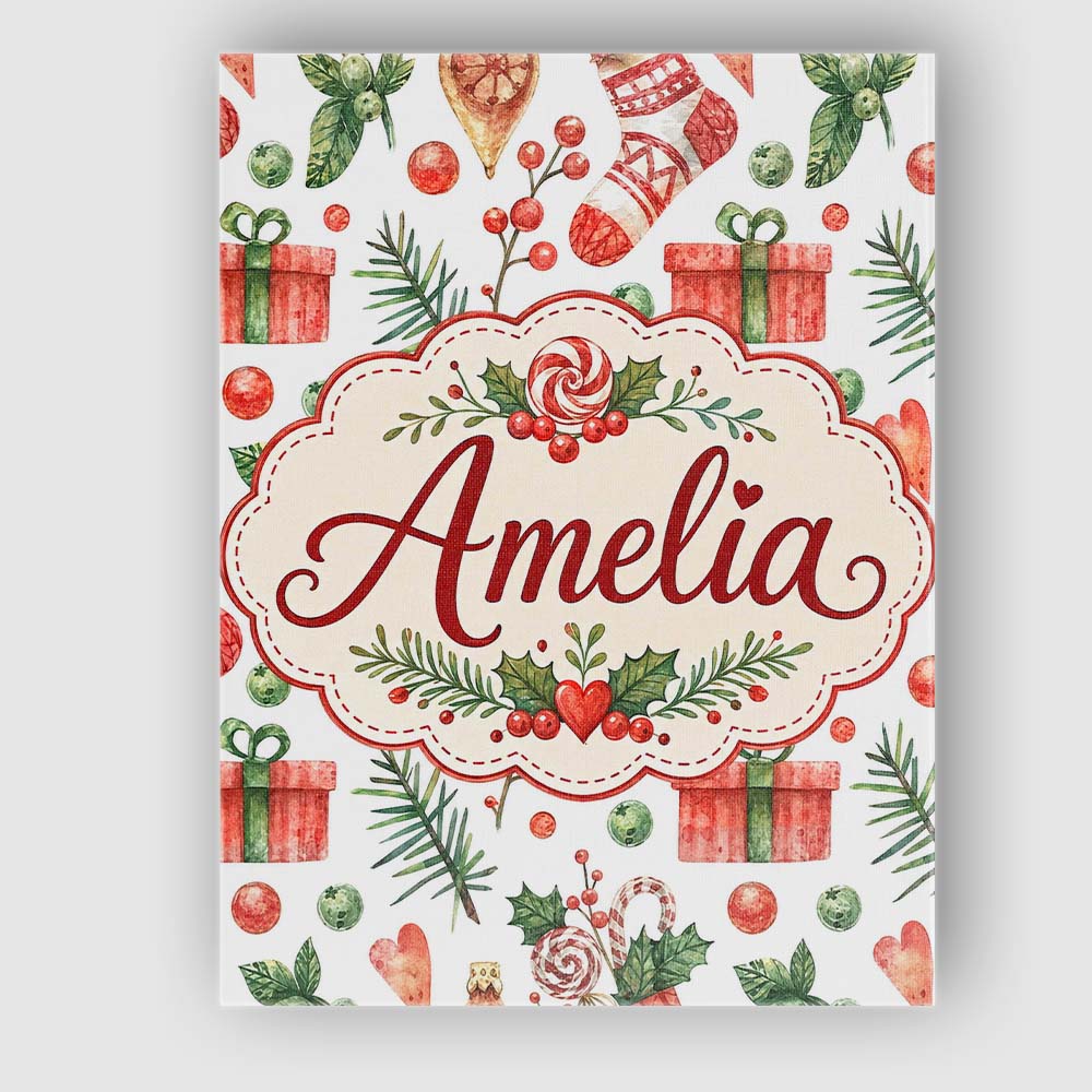 Personalised Name Cute Christmas Stocking Custom Unique Gift Idea Elegant Feature Canvas Wall Art Print Decor Picture Ready to Hang