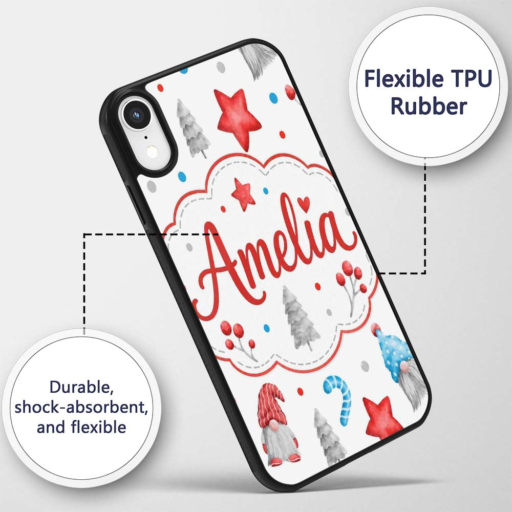 Cute Christmas Gnome Candy Cane Gifts Seamless Custom Name Protective Phone Case Mobile Cover Durable Everyday Smartphone Shock Resistant