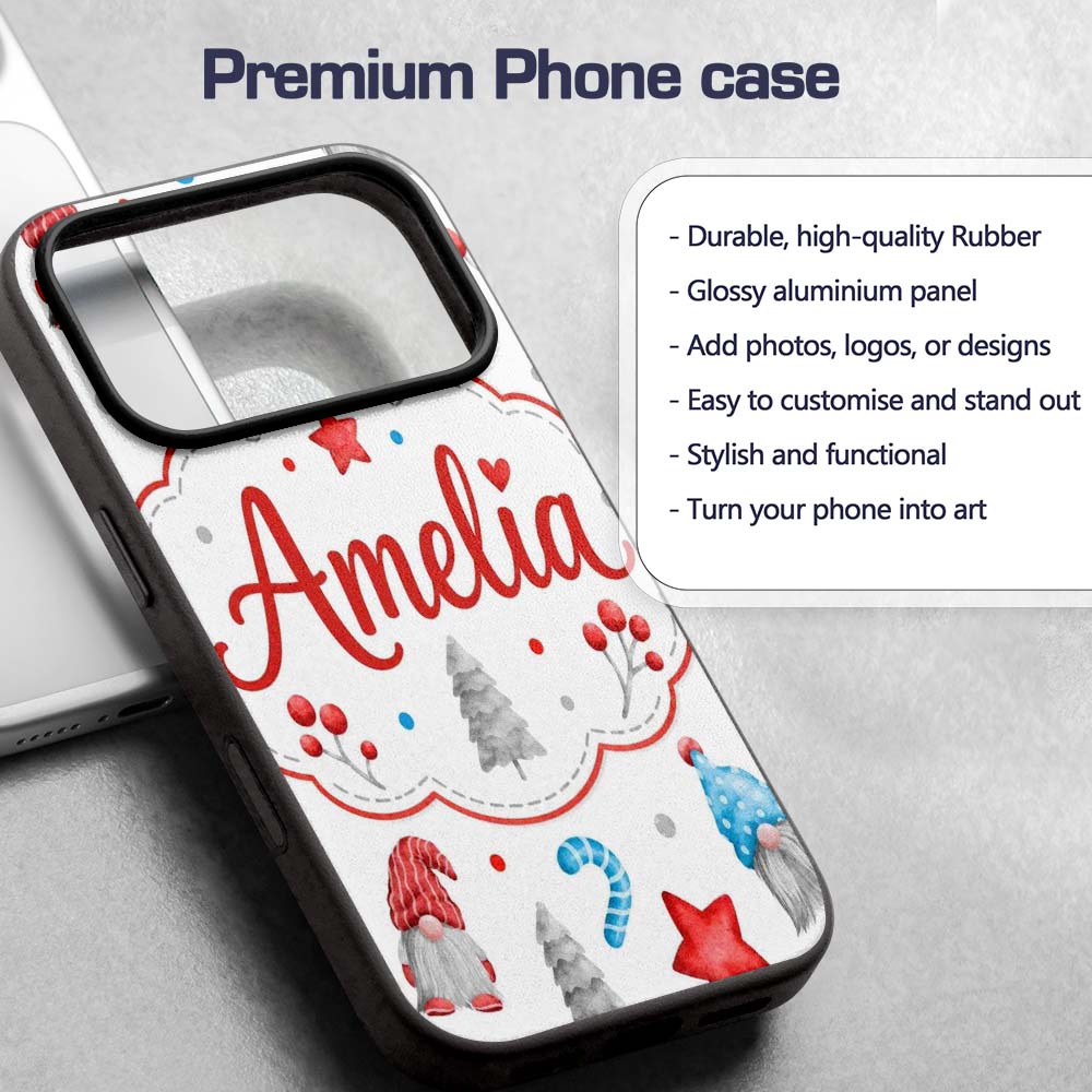 Cute Christmas Gnome Candy Cane Gifts Seamless Custom Name Protective Phone Case Mobile Cover Durable Everyday Smartphone Shock Resistant