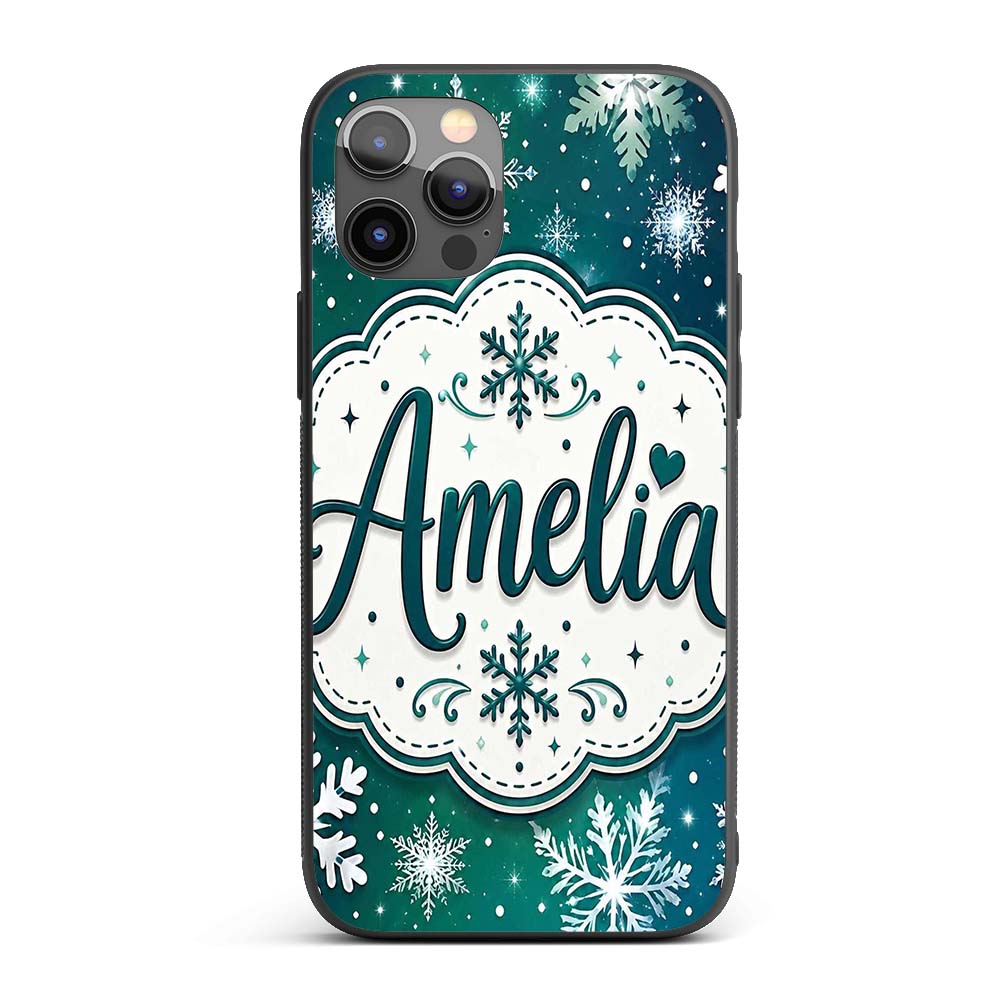Elegant Blue Green Snowflake Winter Seamless Custom Name Protective Phone Case Mobile Cover Durable Everyday Smartphone Shock Resistant
