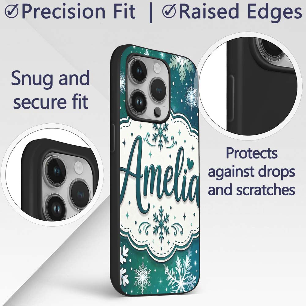 Elegant Blue Green Snowflake Winter Seamless Custom Name Protective Phone Case Mobile Cover Durable Everyday Smartphone Shock Resistant