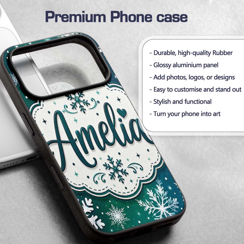 Elegant Blue Green Snowflake Winter Seamless Custom Name Protective Phone Case Mobile Cover Durable Everyday Smartphone Shock Resistant