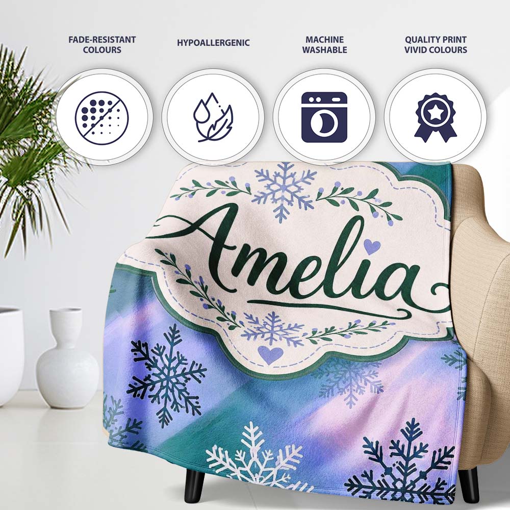 Abstract Snowflake Gradient Winter Seamless Pattern Cute Unique Gift Personalised Custom Name Super Soft Fleece Blanket Bed Sofa Throw