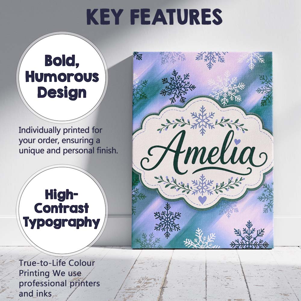Personalised Name Abstract Snowflake Custom Premium Decorative Design Modern Room Accent Canvas Wall Art Print Decor Picture Ready to Hang