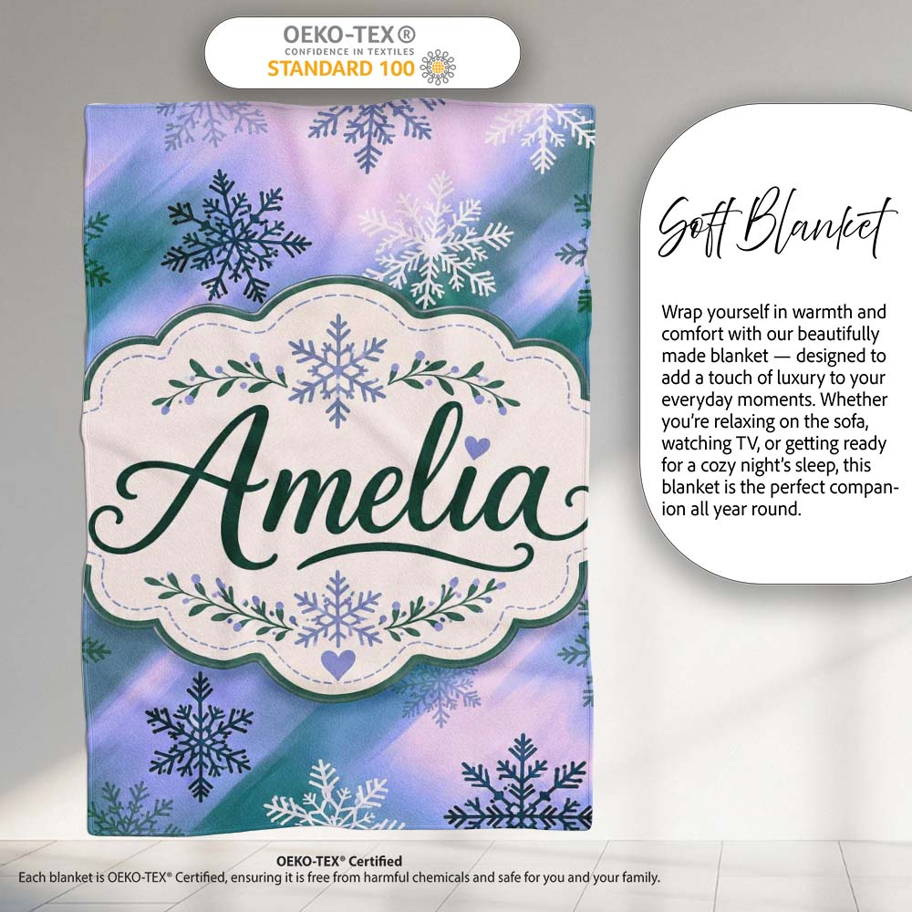 Abstract Snowflake Gradient Winter Seamless Pattern Cute Unique Gift Personalised Custom Name Super Soft Fleece Blanket Bed Sofa Throw