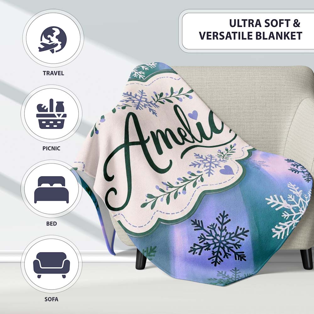 Abstract Snowflake Gradient Winter Seamless Pattern Cute Unique Gift Personalised Custom Name Super Soft Fleece Blanket Bed Sofa Throw
