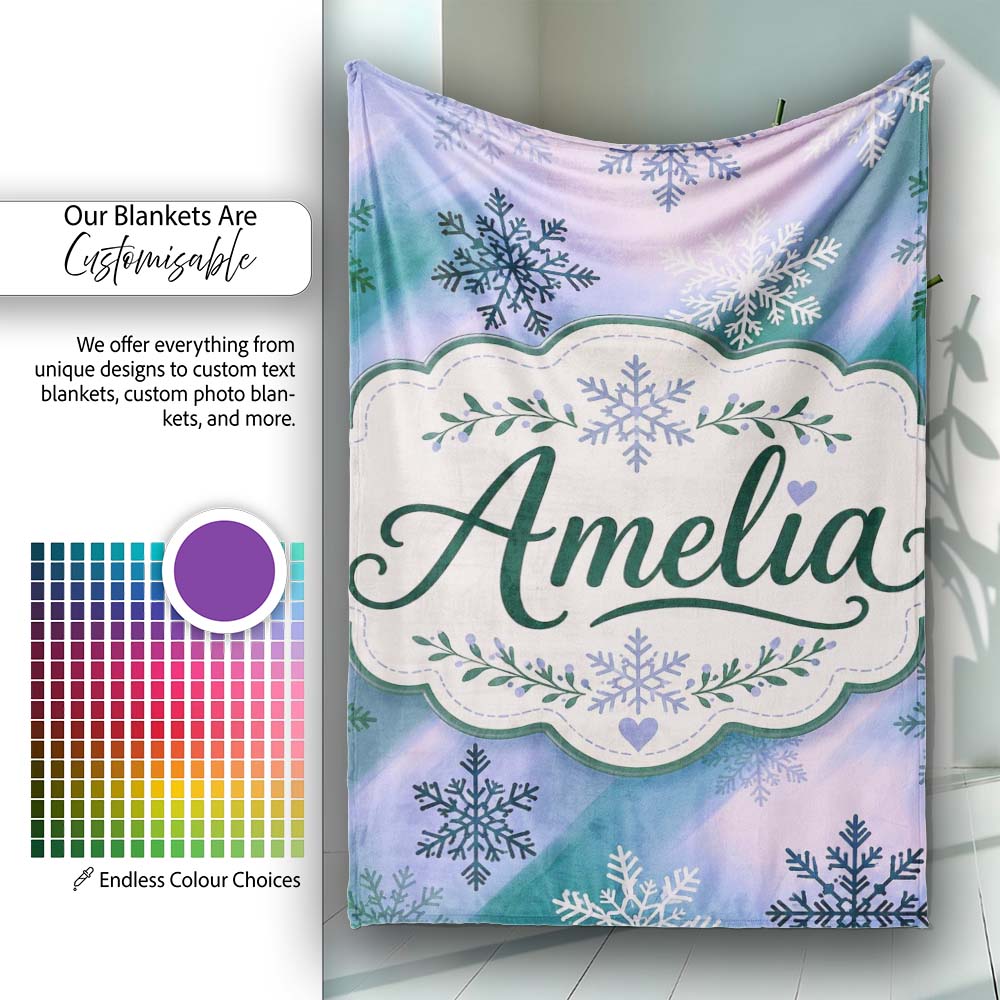 Abstract Snowflake Gradient Winter Seamless Pattern Cute Unique Gift Personalised Custom Name Super Soft Fleece Blanket Bed Sofa Throw