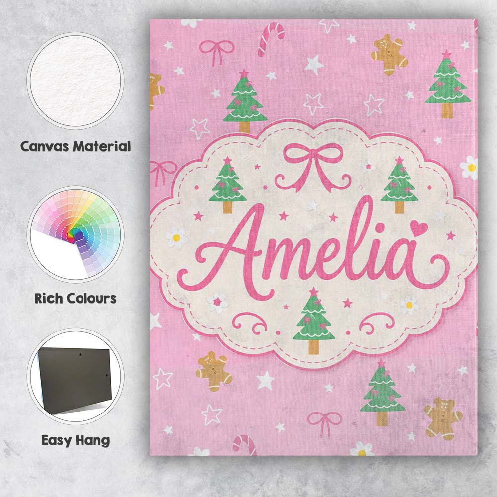 Personalised Name Cute Christmas Trees Custom Modern Room Accent Elegant Feature Canvas Wall Art Print Decor Picture Ready to Hang