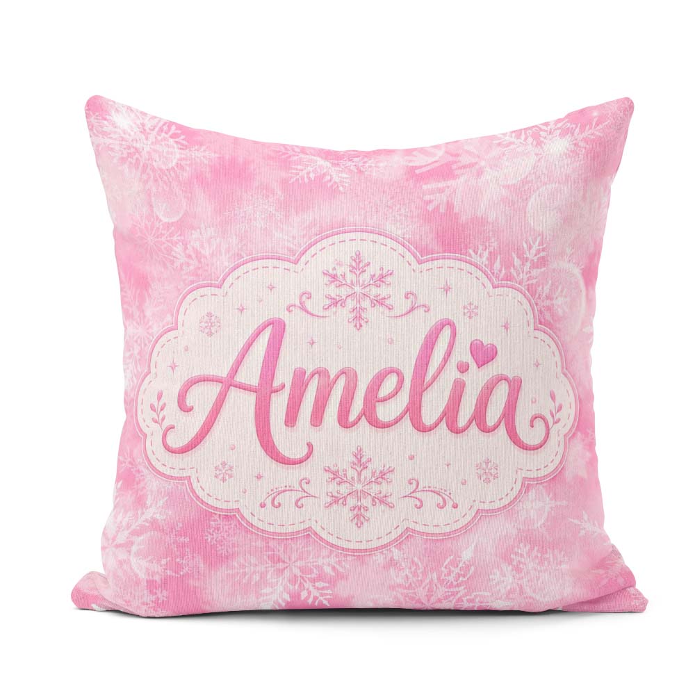Custom Name Soft Pink Winter Dreamy Glow Seamless Pattern Lovely Square Filled Cushion Throw Pillow Sofa Bed Home Decor Zip Washable UK Made