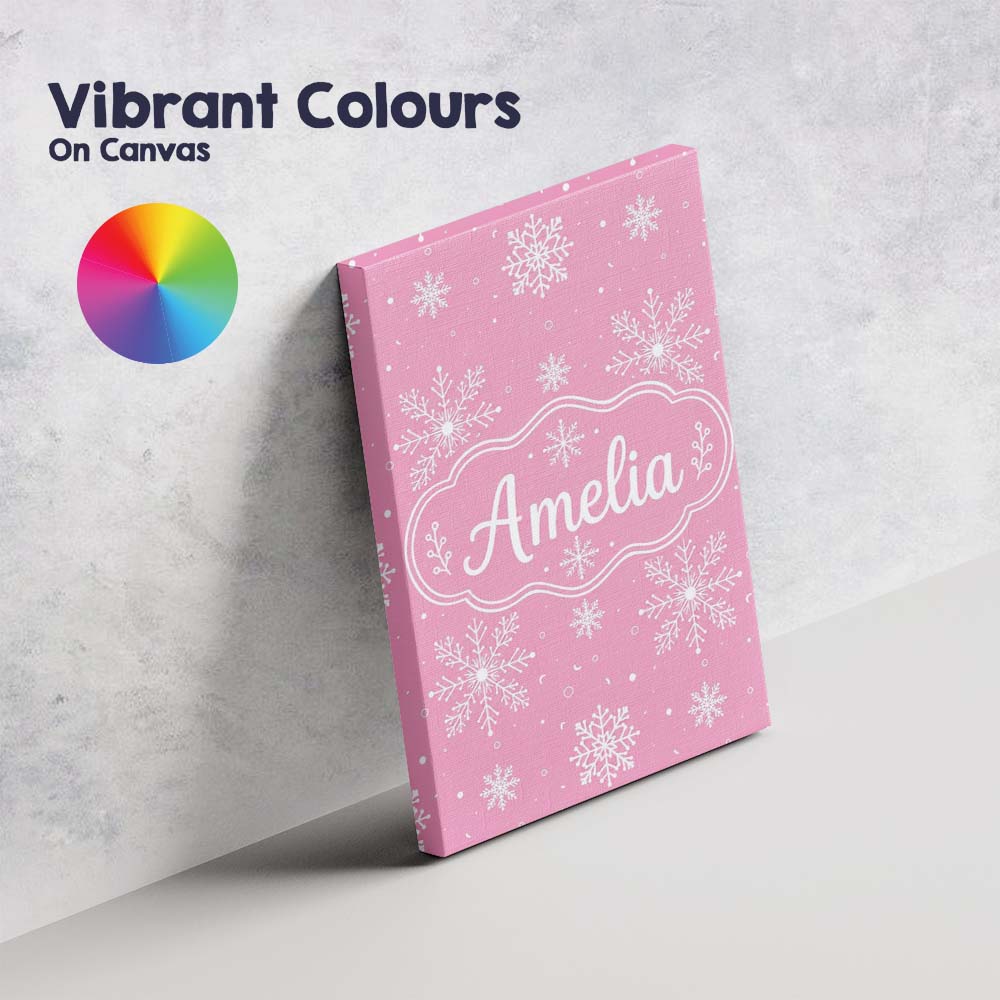 Personalised Name Cute Pink Snowflakes Custom Modern Room Accent Elegant Feature Canvas Wall Art Print Decor Picture Ready to Hang