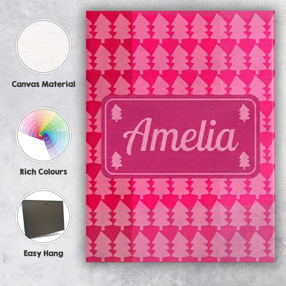 Personalised Name Minimal Pink Christmas Custom Unique Gift Idea Elegant Feature Canvas Wall Art Print Decor Picture Ready to Hang