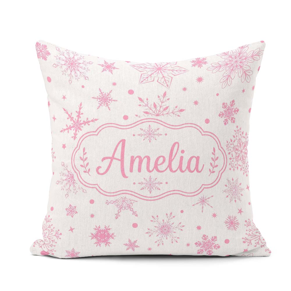 Custom Name Elegant Snowflakes White Background Seamless Pattern Square Filled Cushion Throw Pillow Sofa Bed Home Decor Zip Washable UK Made