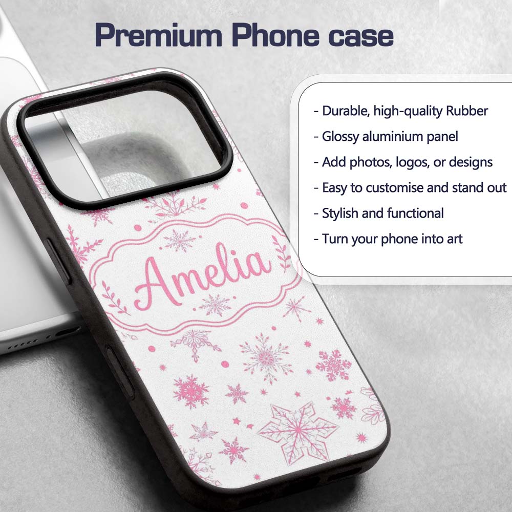 Elegant Pink Snowflakes White Background Seamless Custom Name Protective Phone Case Mobile Cover Durable Everyday Smartphone Shock Resistant